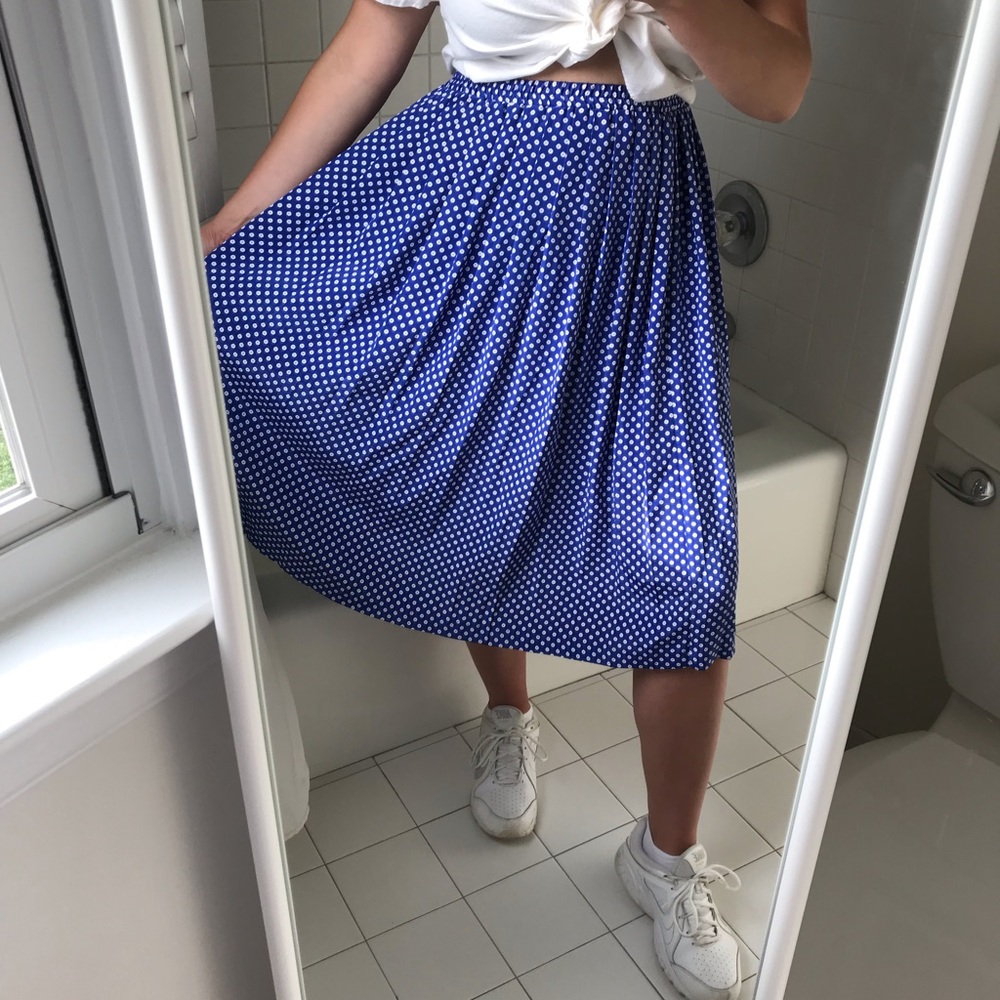 Vintage Leslie Fay blue polka dress midi skirt